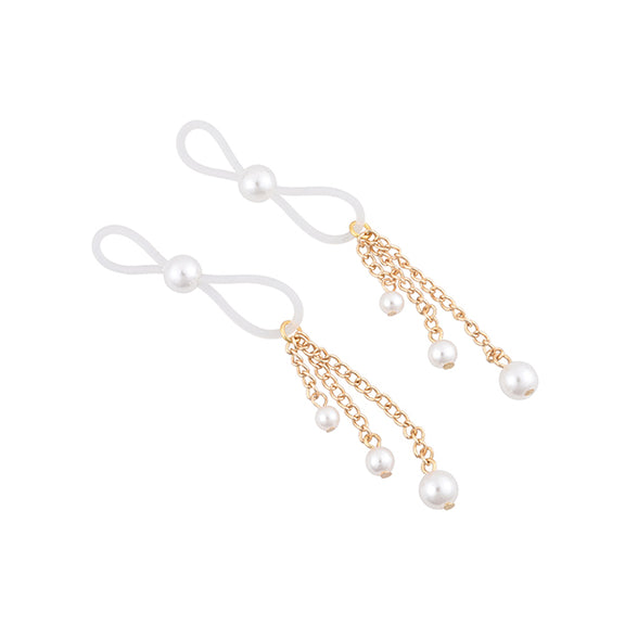 Side view of the Sportsheets Pearl Nipple Ties, showcasing how the slidable bead allows for customized fits of the Sportsheets Pearl Nipple Ties | Kinkly Shop