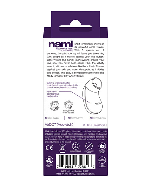 Backside of the packaging for the VeDO Nami | Kinkly Shop
