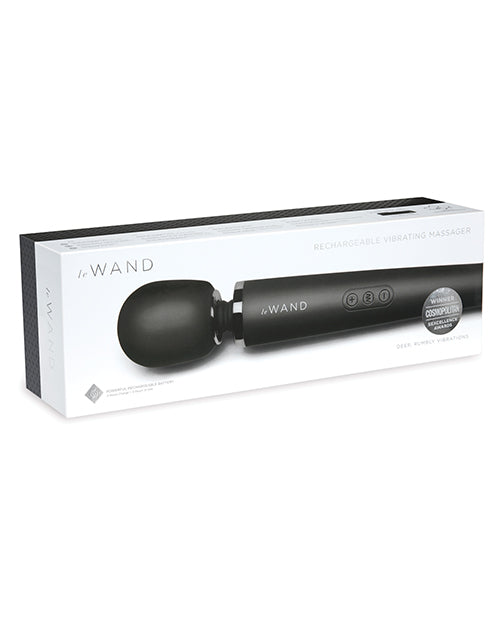 Packaging for the Le Wand Rechargeable Wand in Black | Kinkly Shop