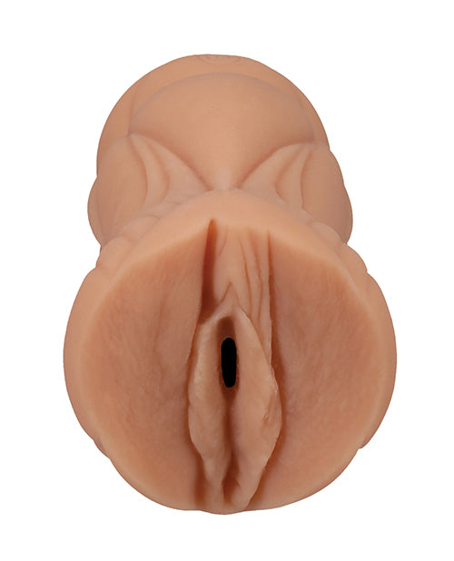 Close-up of the stroker. The entrance vulva of the stroker is molded directly from Anna Claire Cloud's own anatomy. | Kinkly Shop