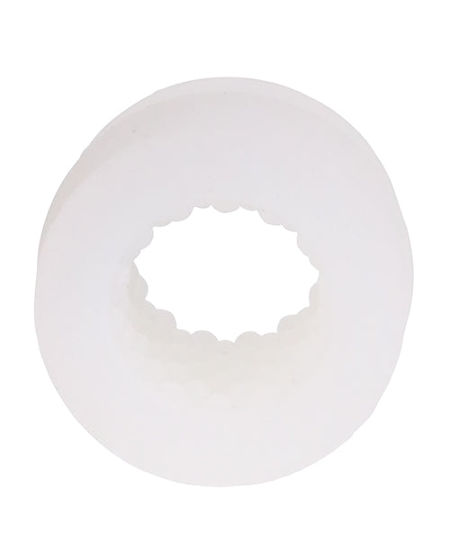 Side view of the GoodHead Glow Helping Head showcasing the interior pleasure texture. | Kinkly