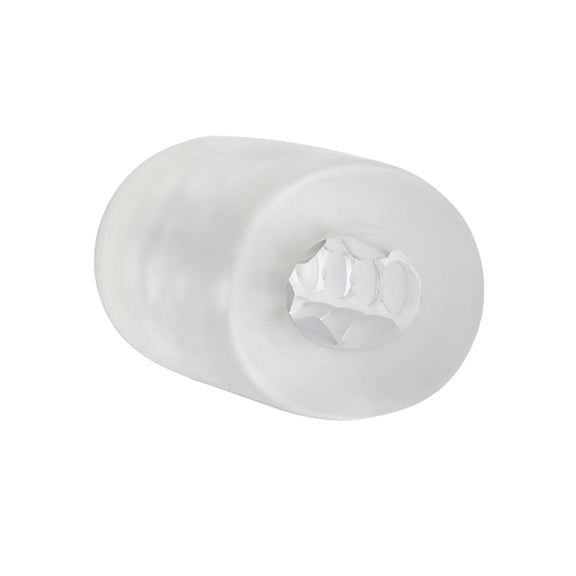 Side view of the GoodHead Glow Helping Head showcases the interior, noduled texture throughout the inside of the stroker. | Kinkly