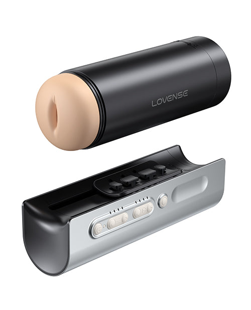 The Lovense Solace Pro stroker shown disconnected from the sliding base. This allows for easier cleaning. | Kinkly