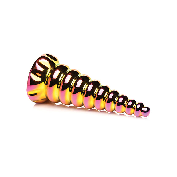 The Creature Cocks Twilight lays on the ground, showcasing how the dildo goes from smaller in diameter to thicker in diameter | Kinkly