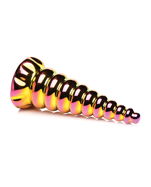 The Creature Cocks Twilight lays on the ground, showcasing how the dildo goes from smaller in diameter to thicker in diameter | Kinkly