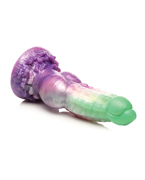 Side view of the Creature Cocks Aqua Phoenix. The dildo has a knotted shat as well as a textured shaft for added sensation. | Kinkly Shop