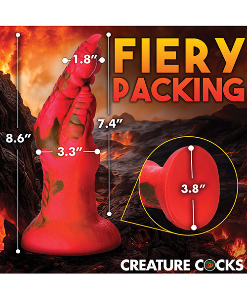 The Creature Cocks Demon Claw with measurements superimposed on top of it. Measurements can all be found within the product text description. | Kinkly Shop