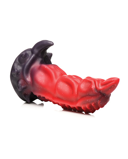 The Creature Cocks King Scorpion shown laying flat. The dildo has a curved, finger-like design of it. | Kinkly Shop