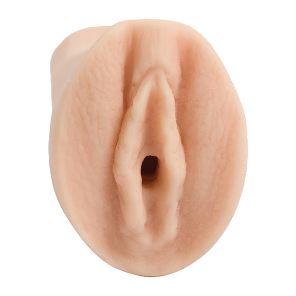 Close-up of the vulva orifice of the Ultraskyn Palm Pal Pussy | Kinkly