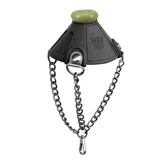 The Fort Troff Apex Ball Chute shown fully put together with the outer sleeve dangling over the silicone ball ring | Kinkly