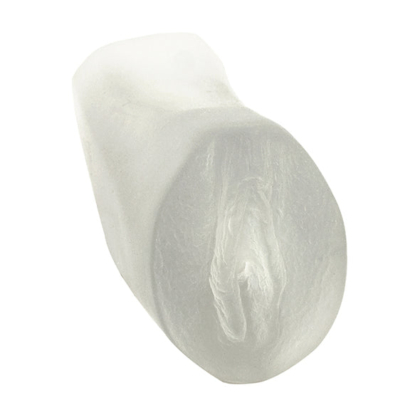 The Doc Johnson Pussy Stroker In A Bag shown away from the bag. It has a realistic vulva sculpted into the orifice. | Kinkly Shop