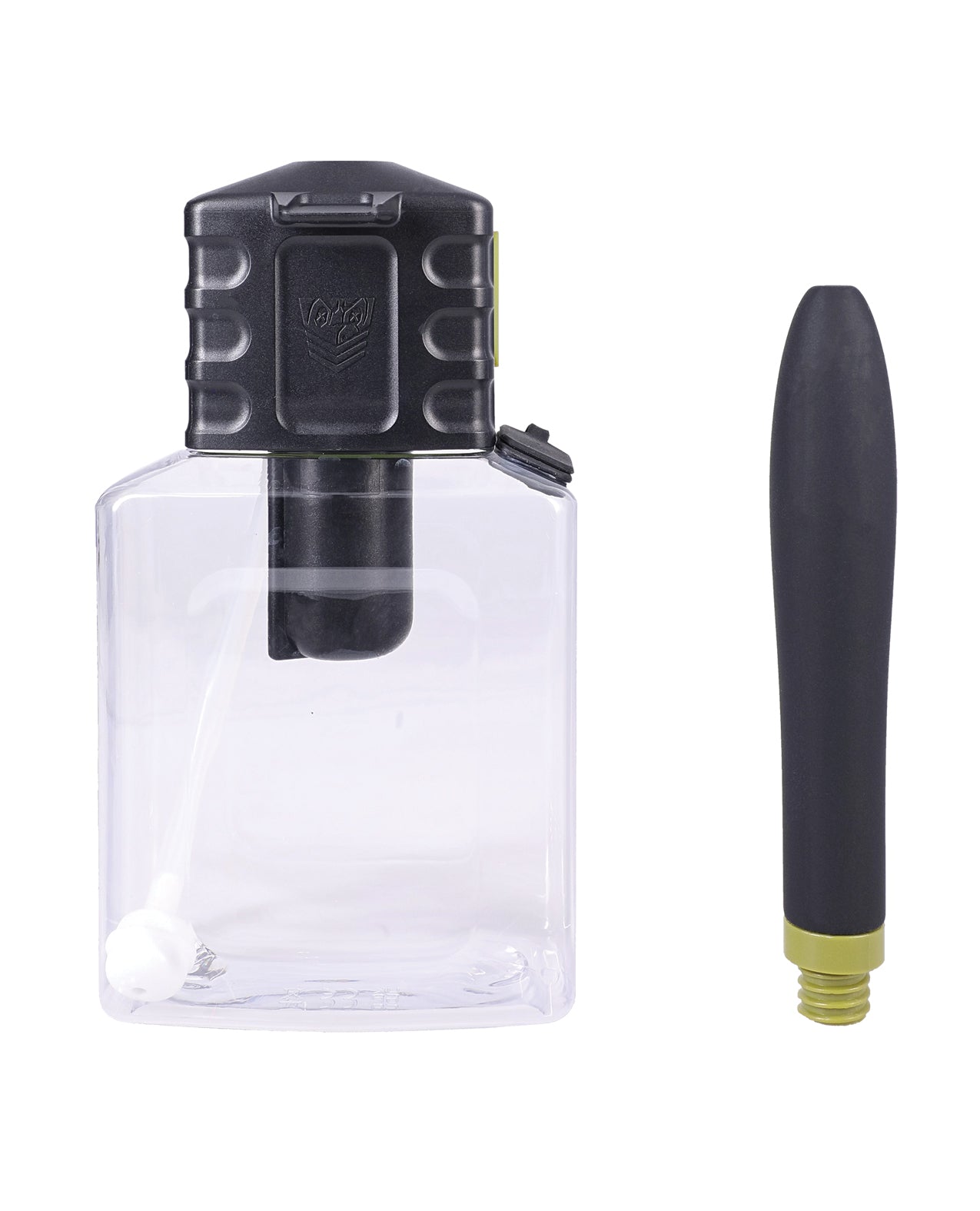 The water tank shown next to the tip of the enema bulb, both included within Fort Troff Hydro-Pro Automatic Cleaning System | Kinkly Shop