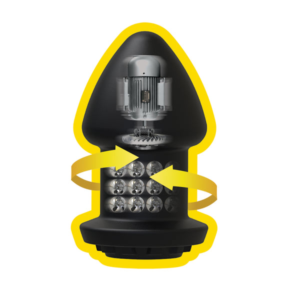 An X-Ray vision of the Fort Troff Robo Rimmer X, showcasing the rotating beads along the retention area and the vibrating motor built into the tip of the plug | Kinkly Shop