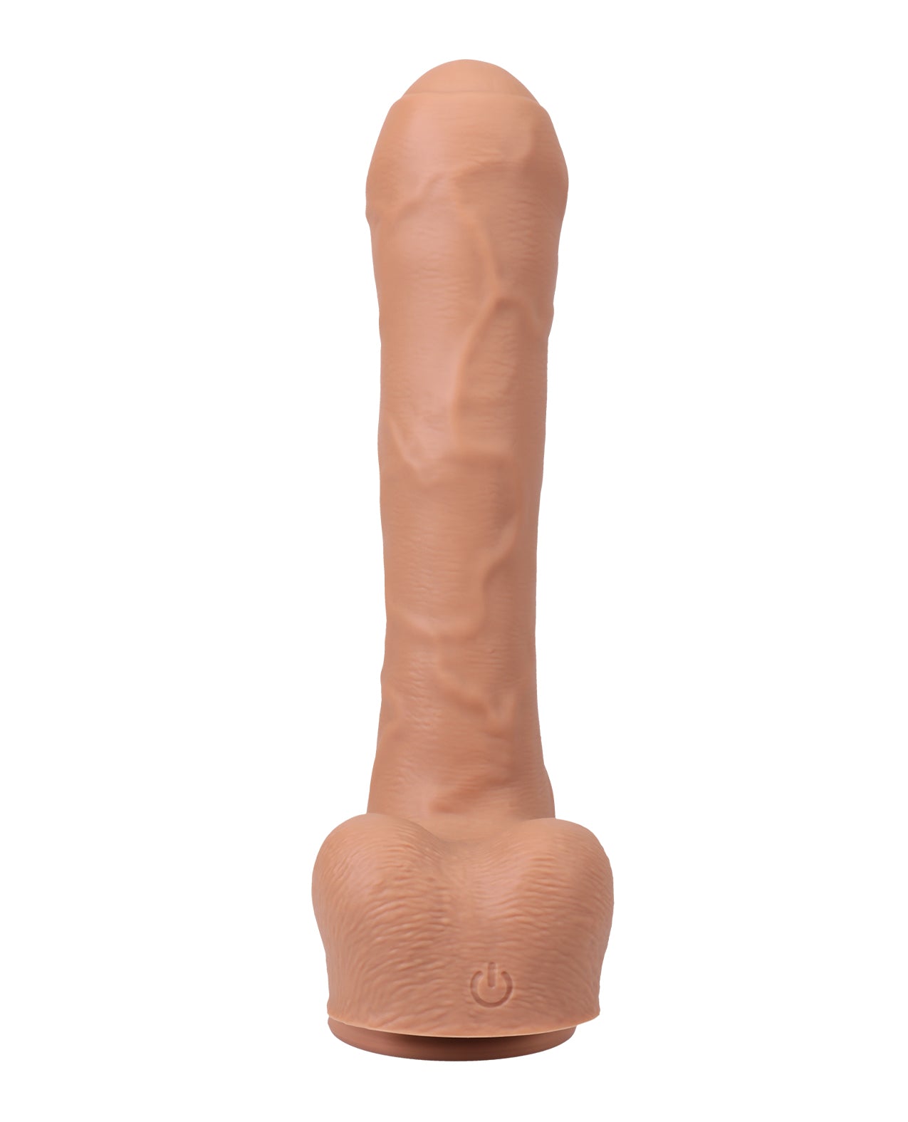Underside of the Fort Troff Thruster Uncut. The dildo is veined with an uncut head and a round pair of balls. | Kinkly Shop