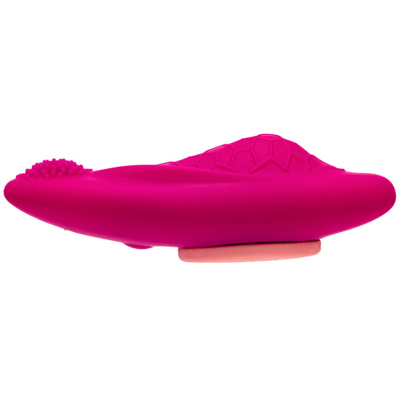 Side view of the OhMiBod Foxy, showcasing the magnet fastened to its backside. | Kinkly
