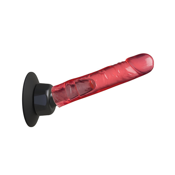 A dildo with a Vac-U-Lock base is slid onto the Vac-U-Lock Deluxe 360 Swivel Suction Cup Plug dildo post. It is shown at an angle as the plug allows for angled use. | Kinkly