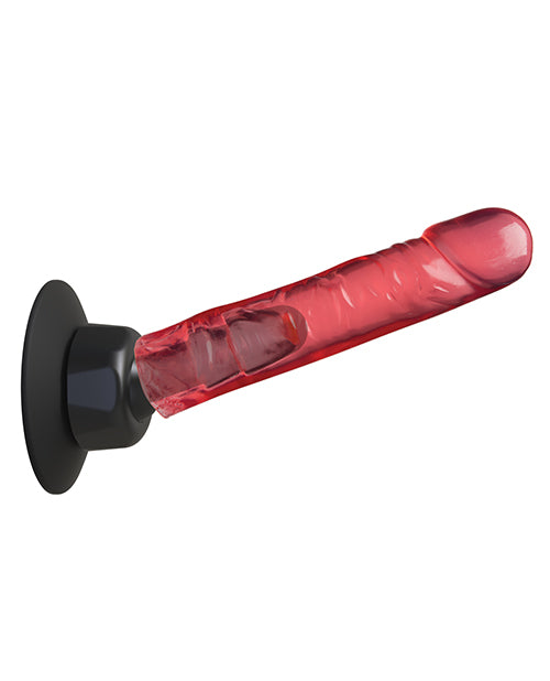 A dildo with a Vac-U-Lock base is slid onto the Vac-U-Lock Deluxe 360 Swivel Suction Cup Plug dildo post. It is shown at an angle as the plug allows for angled use. | Kinkly