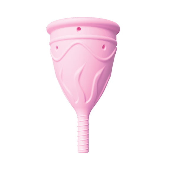 The FEMINTIMATE Eve Menstrual Cup in front of a plain white background | Kinkly Shop