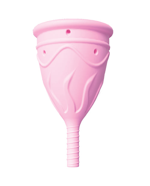 The FEMINTIMATE Eve Menstrual Cup in front of a plain white background | Kinkly Shop