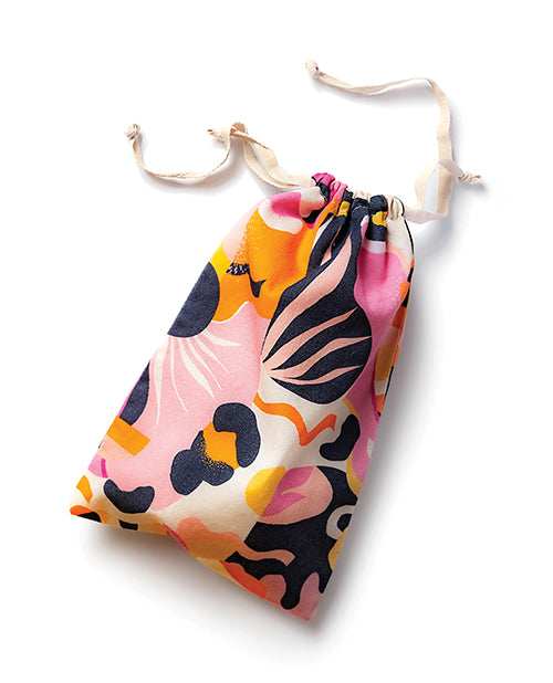 The Burst Toy Bag filled with items and the drawstring top is cinched closed. | Kinkly Shop