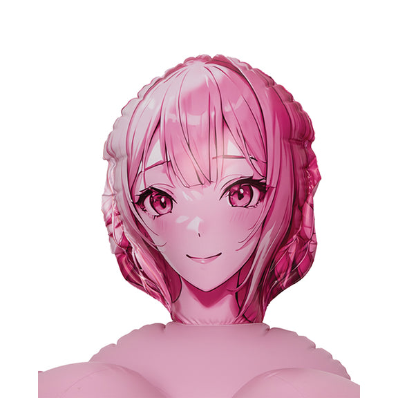 Close-up on the printed anime face on the pink ANIME Love Doll | Kinkly Shop