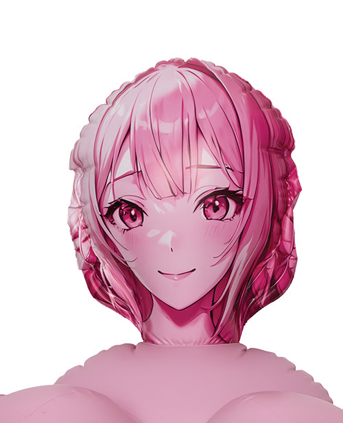 Close-up on the printed anime face on the pink ANIME Love Doll | Kinkly Shop