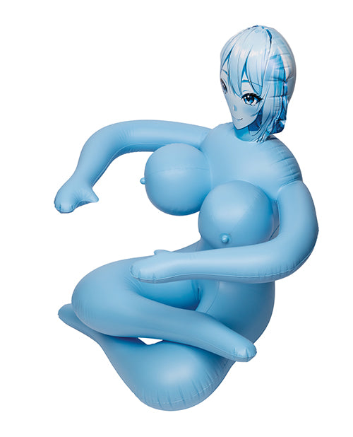 The ANIME Love Doll in blue shown with the legs crossed overtop of one another. | Kinkly Shop