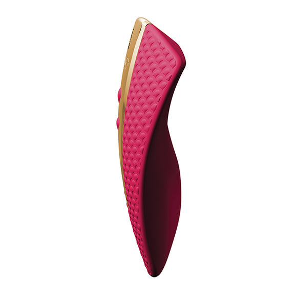 Side view of the Shunga Obi, showcasing the unique, vulva-shaped curves of the vibe. | Kinkly Shop