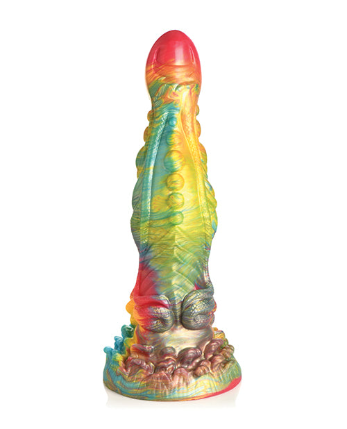 The Creature Cocks Majestic Merman sits upright. The dildo's tip is very tapered and slender compared to the thicker design at the middle. | Kinkly