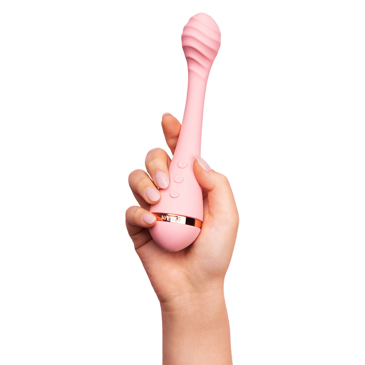 A hand holds the VUSH Myth. The vibrator looks long in length for easier reach to innermost spots. | Kinkly