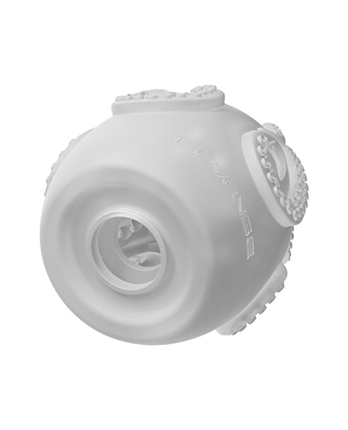 Close-up on the entrance of the Lovense Kraken . The stroker looks like an egg with a flat bottom with a hole in the middle of the bottom. | Kinkly