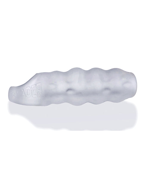 Side view of the Oxballs Invader Cocksheath, showcasing the waved, rippled design of the extender. | Kinkly