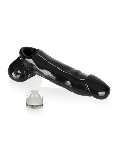 The Oxballs Daddy Cocksheath in Black shown next to the included AdjustFit insert | Kinkly