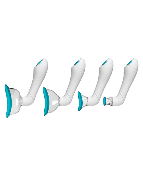Four different Bloom Automatic Vibrating Rechargeable Pumps shown, each with a differently-sized pump tip to showcase the options. | Kinkly
