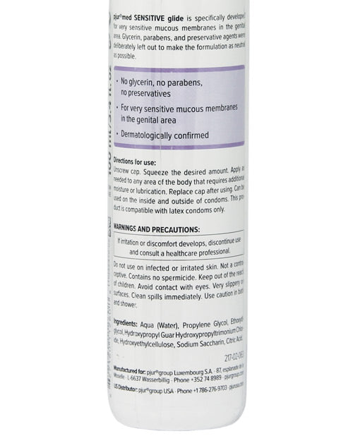 Backside of the packaging of the Pjur Med Sensitive Glide | Kinkly Shop