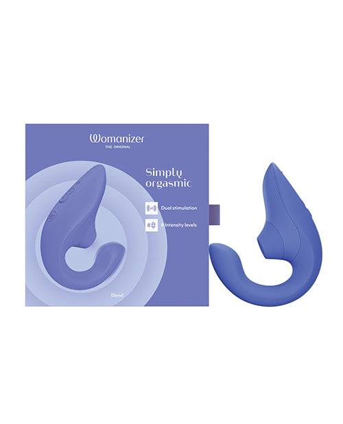 The Womanizer Blend in Blue next to its packaging | Kinkly