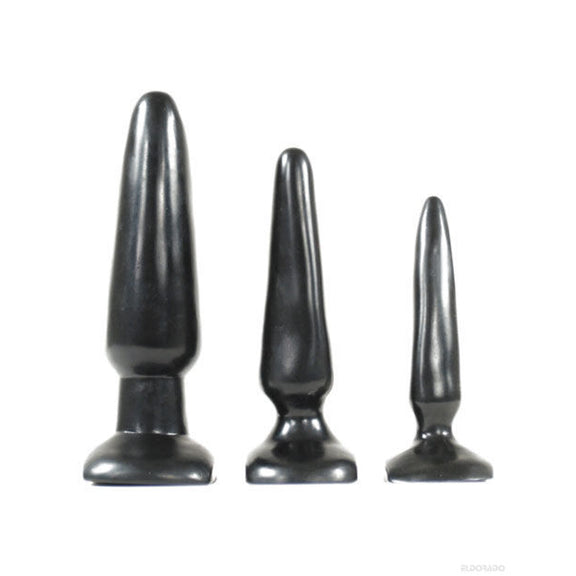 Side view of the tapered, triangle-like designs of the COLT Anal Trainer Kit | Kinkly Shop