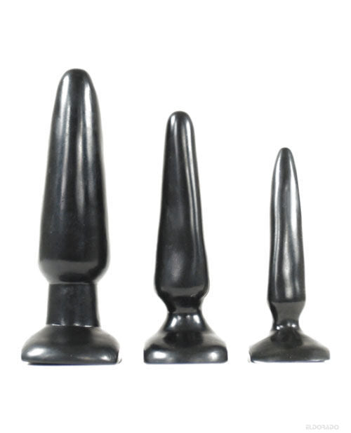 Side view of the tapered, triangle-like designs of the COLT Anal Trainer Kit | Kinkly Shop