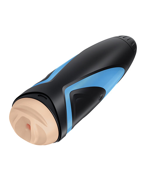 The Satisfyer Men Masturbator with the lid removed in front of a plain white background | Kinkly