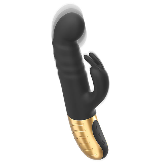 The Dorcel G-Stormer Thruster shown with a tip thrusting up and down with the fuctionality of the rabbit. | Kinkly Shop