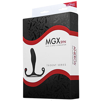 Packaging of the Aneros MGX Syn Trident in Black | Kinkly