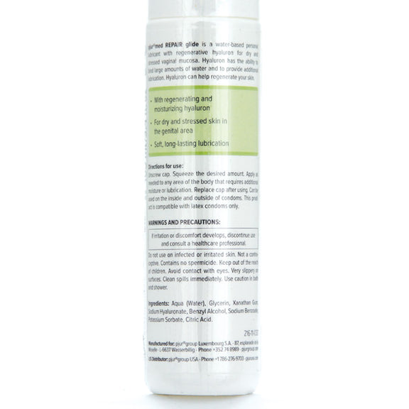 Backside of the bottle of the Pjur Med Hydro Glide - 100ml Bottle | Kinkly