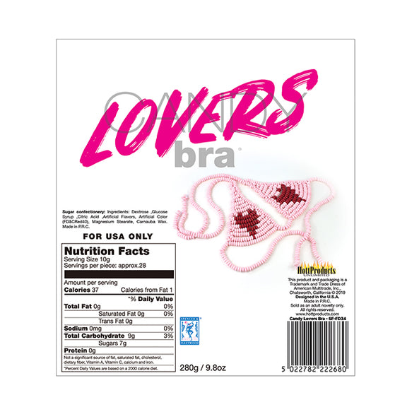 Backside of the packaging of the Lover's Candy Heart Bra | Kinkly