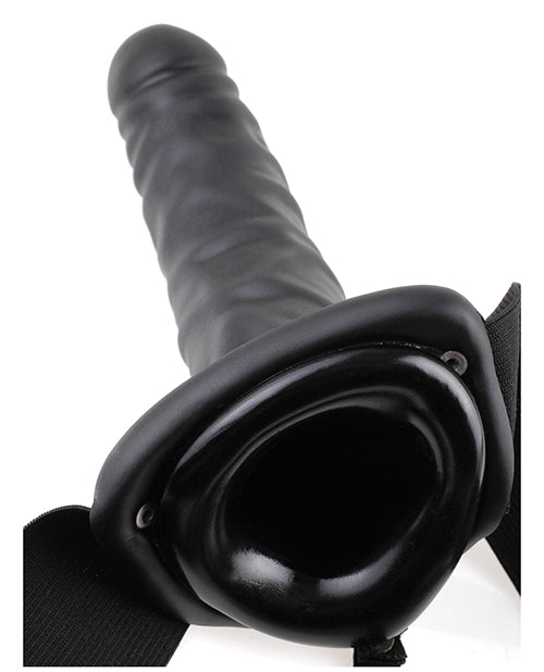 Close-up of the hole at the base of the 8" Hollow Strap On, showcasing the internal channel where the wearer's shaft can fit inside. | Kinkly Shop