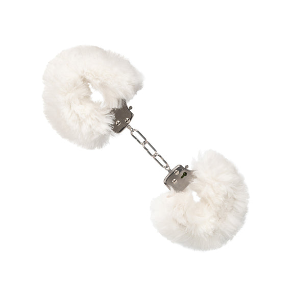 Ultra Fluffy Cuffs in white against a plain white background | Kinkly Shop