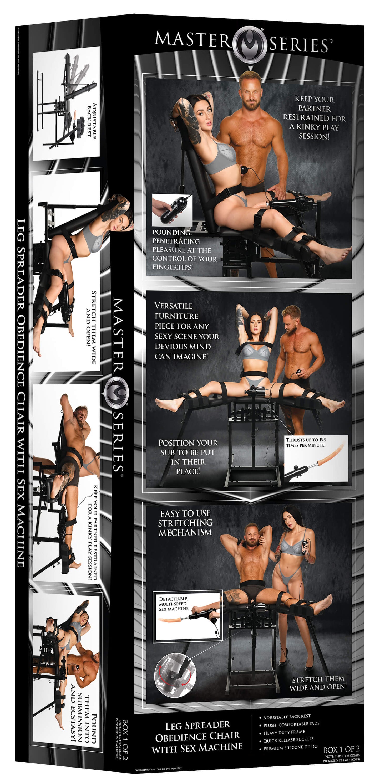 Packaging for the Leg Spreader Obedience Chair with Sex Machine | Kinkly Shop