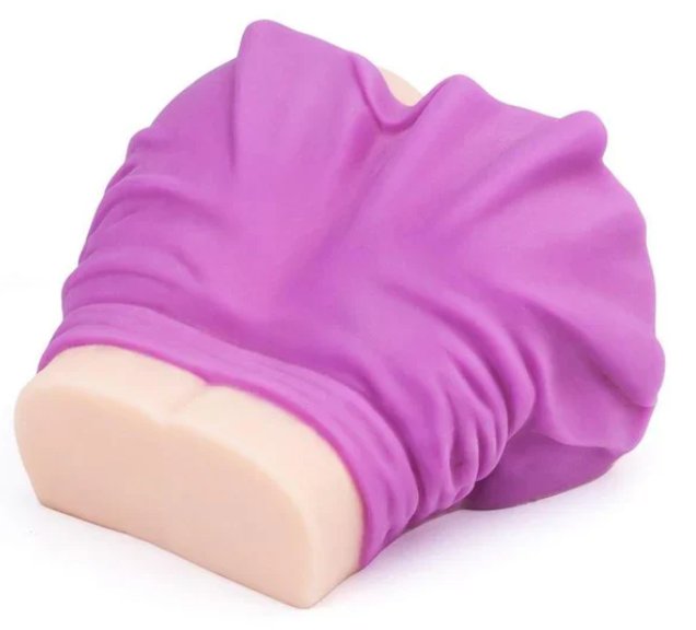 Top-down view shows the purple faux skirt that's built onto the sex doll. It has realistic folds. | Kinkly Shop