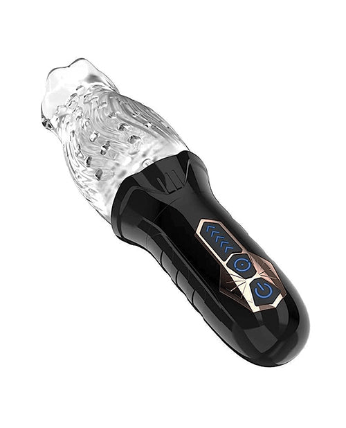 Close-up of the buttons on the handle of the The Male Rose 1: Rotating. There's 3 buttons on the base of the stroker. | Kinkly Shop