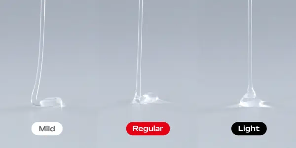 GIF showcasing the Mild, Regular, and Light formulas being poured into a pile. This showcases the differences in lube thickness between the formulas. | Kinkly Shop