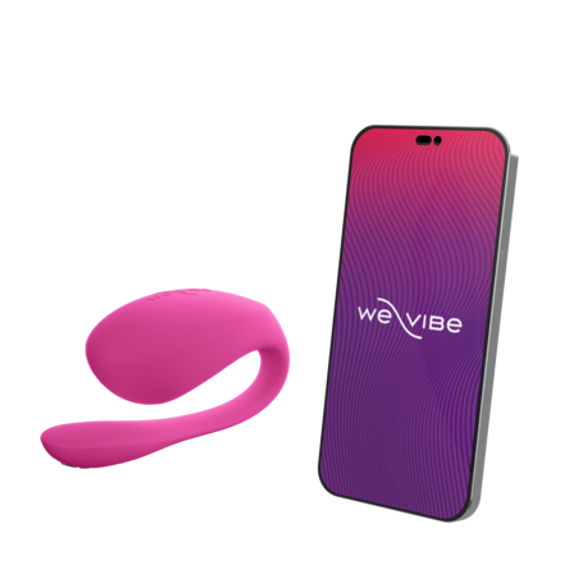 The We-Vibe Jive 2 vibrator is shown next to a cell phone with the We-Vibe app pulled up on it. | Kinkly Shop